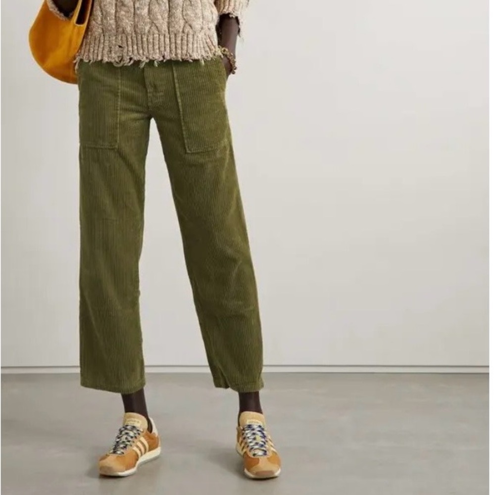 ALEX MILL Neil Cotton Corduroy Straight Leg Pants Olive Green Adjustable Waist 4